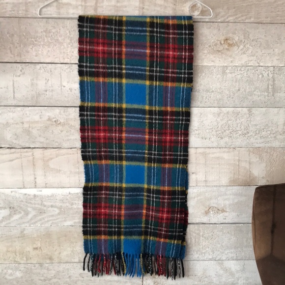 Vintage Clans Scotland fringe trim lambswool scarf - Picture 4 of 6